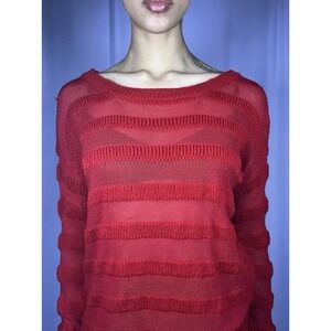 I.N. San Francisco Red Textured Stripe Long Sleeve Sweater Womens Size S Button